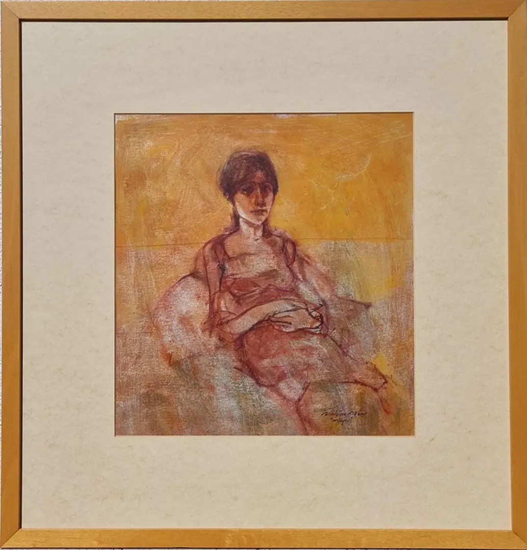 yakınlaştır "Oturan Kadın - Ayşegül" eseri MAHİR GÜVEN tarafından 2004 yılında 31x34 cm ölçülerinde Kağıt üzeri yağlı boya tekniği ile yapılmıştır.