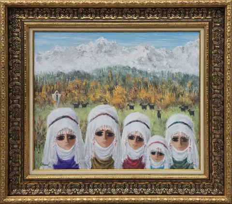 FİKRET OTYAM — “Aile”, 1999 "Aile" eseri FİKRET OTYAM tarafından 1999 yılında 50x60 cm ölçülerinde Tuval üzeri yağlı boya tekniği ile yapılmıştır.