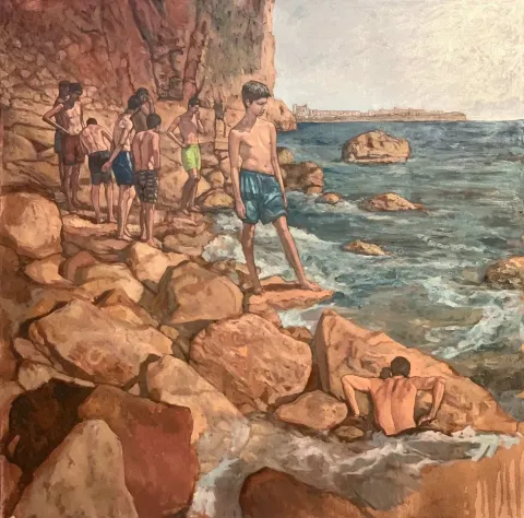 TANJU YAĞAN — “Boys”, 2023 "Boys" eseri TANJU YAĞAN tarafından 2023 yılında 123x123 cm ölçülerinde Tuval üzeri yağlı boya tekniği ile yapılmıştır.