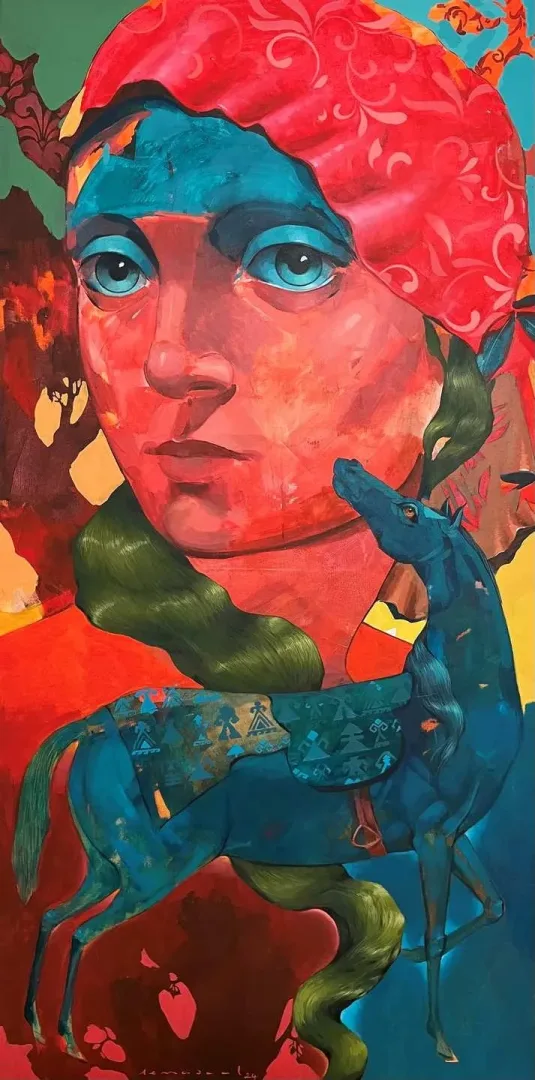 "Yağız" eseri SEMA ÖCAL tarafından 2024 yılında 130x65 cm ölçülerinde Tuval üzeri akrilik boya tekniği ile yapılmıştır.