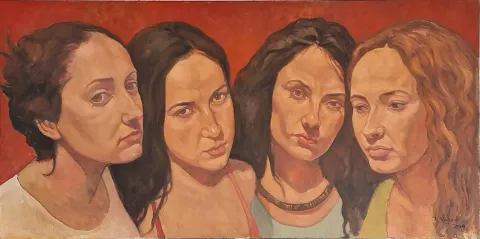 TANJU YAĞAN — “Özgün, Derya, Figen, İrem.”, 2019 "Özgün, Derya, Figen, İrem." eseri TANJU YAĞAN tarafından 2019 yılında 85x173 cm ölçülerinde Tuval üzeri yağlı boya tekniği ile yapılmıştır.