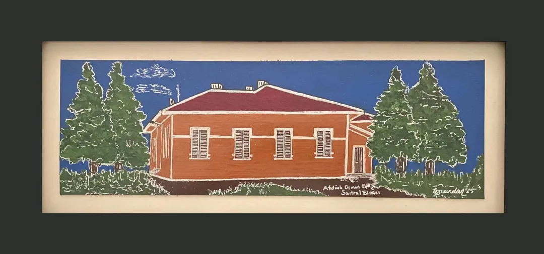 yakınlaştır "AOÇ Santral Binası" eseri TEZCAN KARAKUŞ CANDAN tarafından 12x36,5 cm ölçülerinde Deri üzeri karışık teknik tekniği ile yapılmıştır.