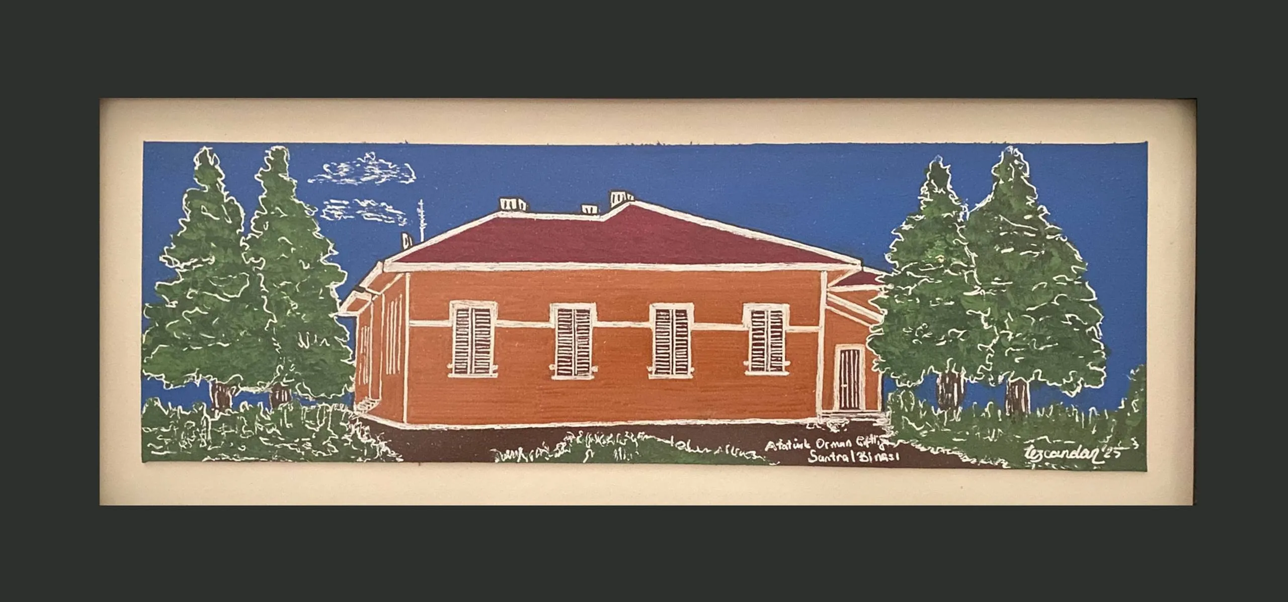 "AOÇ Santral Binası" eseri TEZCAN KARAKUŞ CANDAN tarafından 12x36,5 cm ölçülerinde Deri üzeri karışık teknik tekniği ile yapılmıştır.