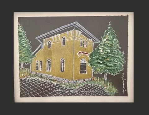 "AOÇ Demiryolu Lojmanı" eseri TEZCAN KARAKUŞ CANDAN tarafından 20,5x28 cm ölçülerinde Deri üzeri karışık teknik tekniği ile yapılmıştır.
