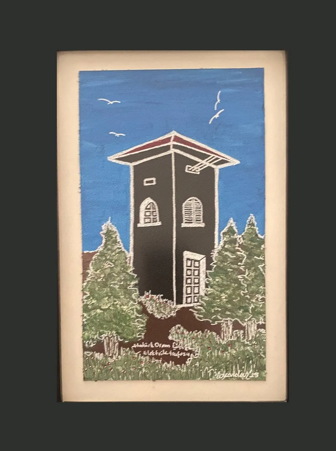 "AOÇ Trafo" eseri TEZCAN KARAKUŞ CANDAN tarafından 25x15 cm ölçülerinde Deri üzeri karışık teknik tekniği ile yapılmıştır.