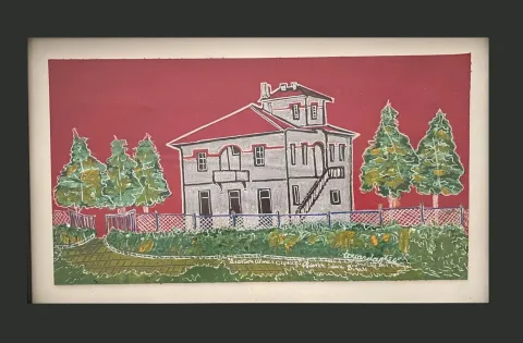 "AOÇ Fidanlık İdare Binası" eseri TEZCAN KARAKUŞ CANDAN tarafından 18x33 cm ölçülerinde Deri üzeri karışık teknik tekniği ile yapılmıştır.