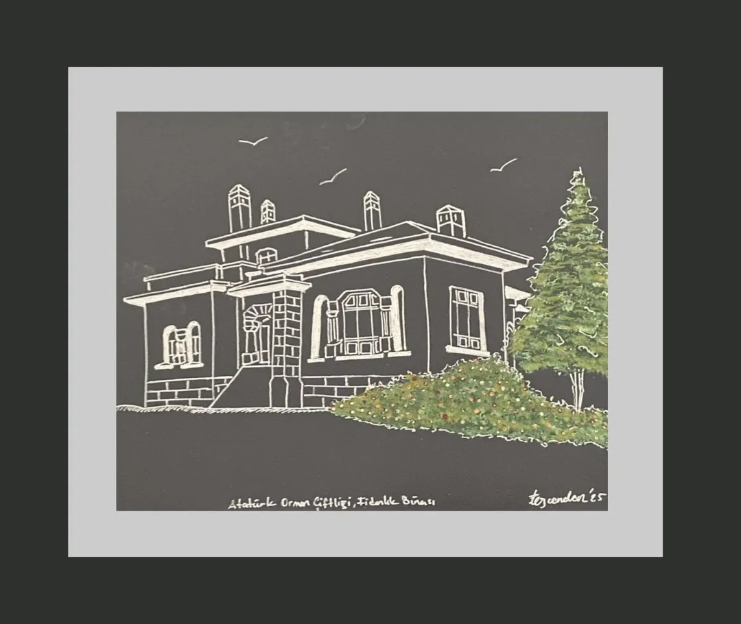 "AOÇ Fidanlık Binası" eseri TEZCAN KARAKUŞ CANDAN tarafından 25x30 cm ölçülerinde Deri üzeri karışık teknik tekniği ile yapılmıştır.