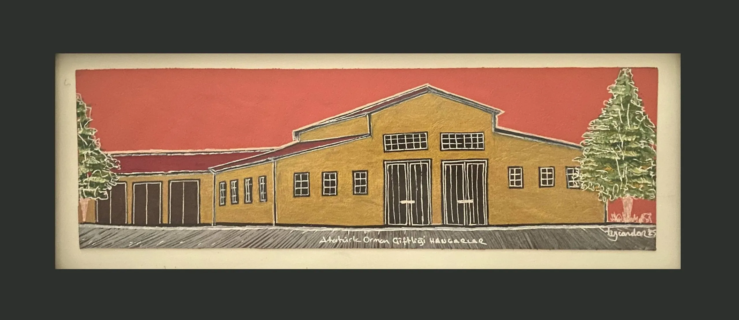 "AOÇ Hangarlar" eseri TEZCAN KARAKUŞ CANDAN tarafından 13,5x42,5 cm ölçülerinde Deri üzeri karışık teknik tekniği ile yapılmıştır.