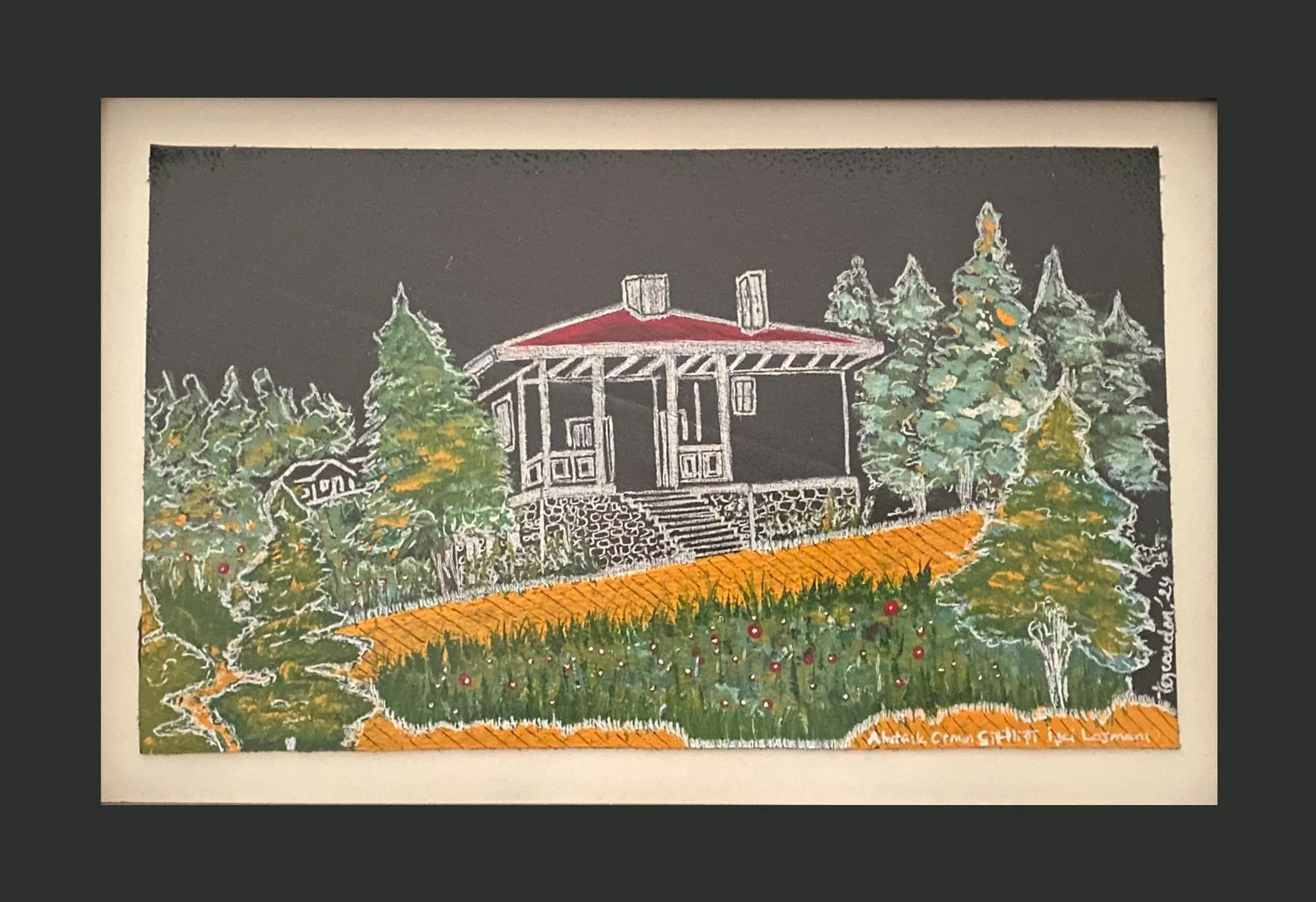 "AOÇ İşçi Lojmanı" eseri TEZCAN KARAKUŞ CANDAN tarafından 19x32 cm ölçülerinde Deri üzeri karışık teknik tekniği ile yapılmıştır.