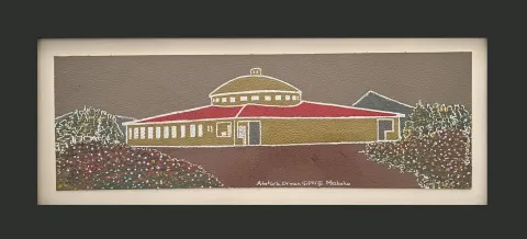 "AOÇ Mezbaha" eseri TEZCAN KARAKUŞ CANDAN tarafından 13,5x41 cm ölçülerinde Deri üzeri karışık teknik tekniği ile yapılmıştır.