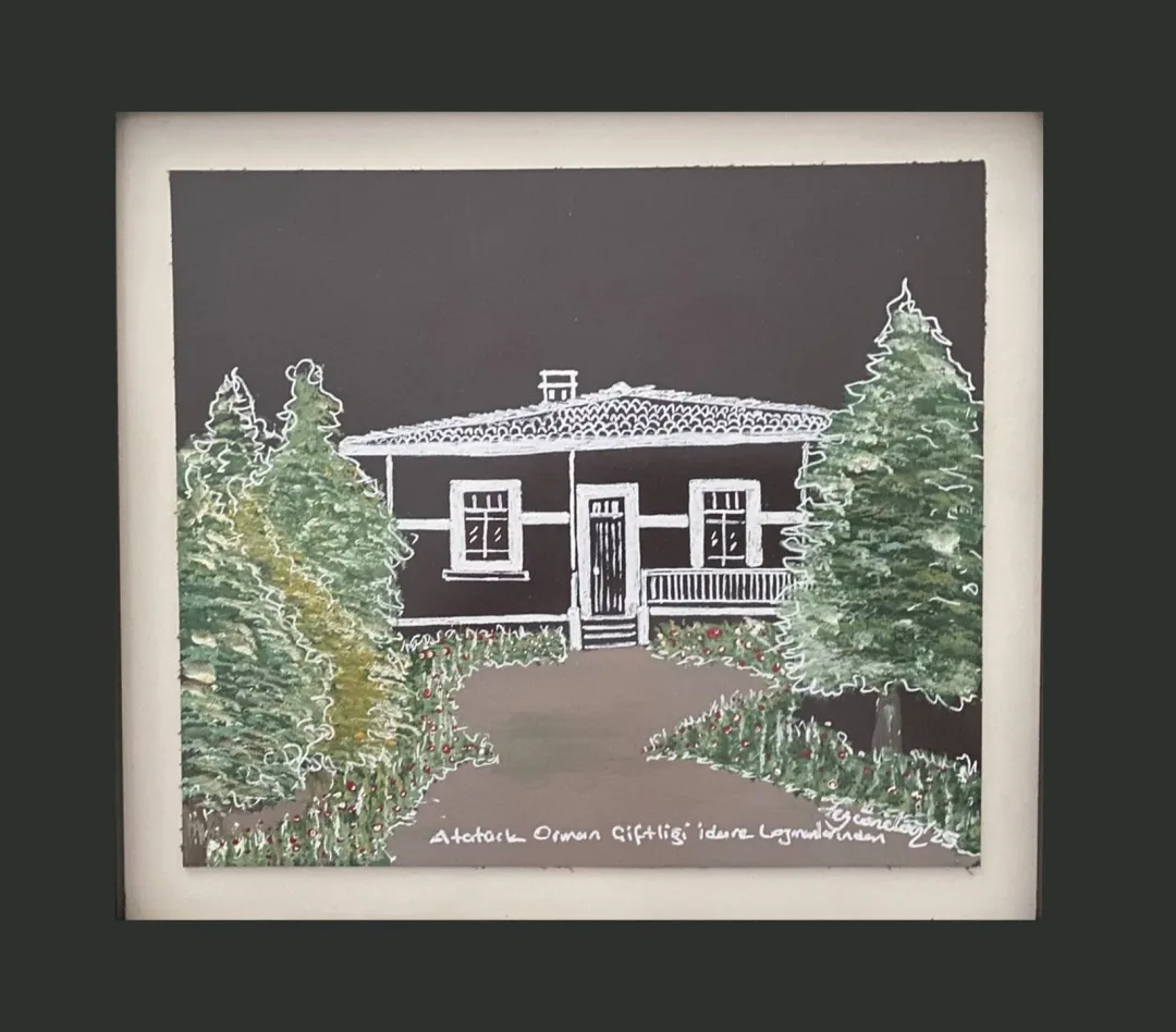 yakınlaştır "AOÇ İdare Lojmanlarından" eseri TEZCAN KARAKUŞ CANDAN tarafından 20x23 cm ölçülerinde Deri üzeri karışık teknik tekniği ile yapılmıştır.