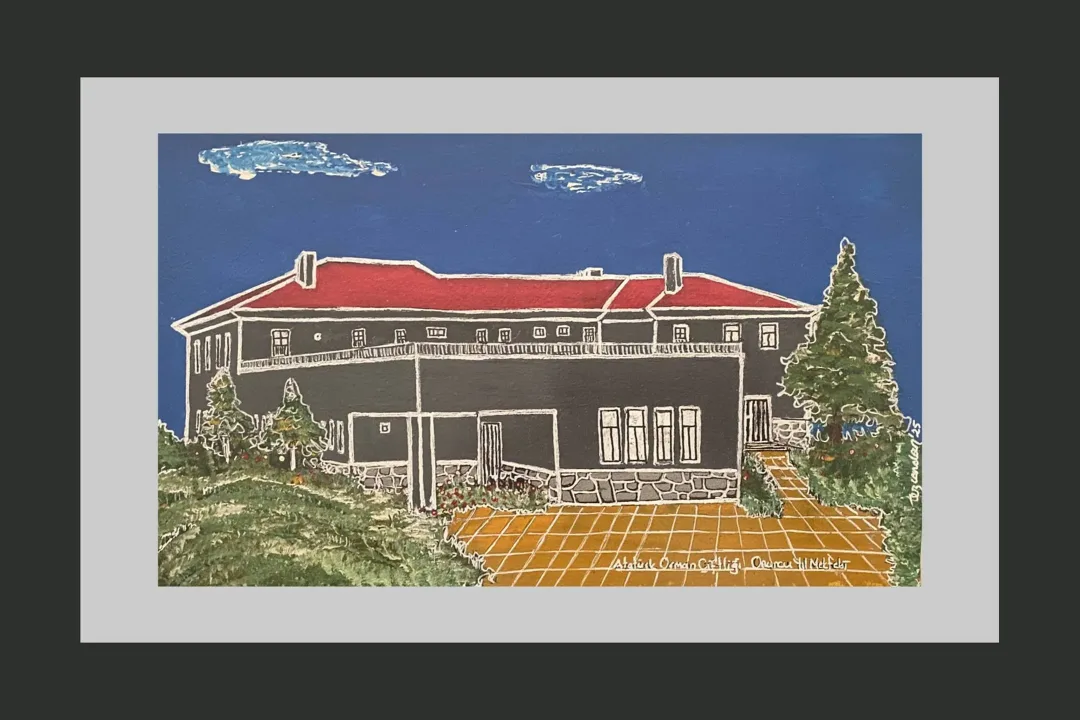 yakınlaştır "AOÇ Onuncu Yıl Okulu" eseri TEZCAN KARAKUŞ CANDAN tarafından 20x33 cm ölçülerinde Deri üzeri karışık teknik tekniği ile yapılmıştır.
