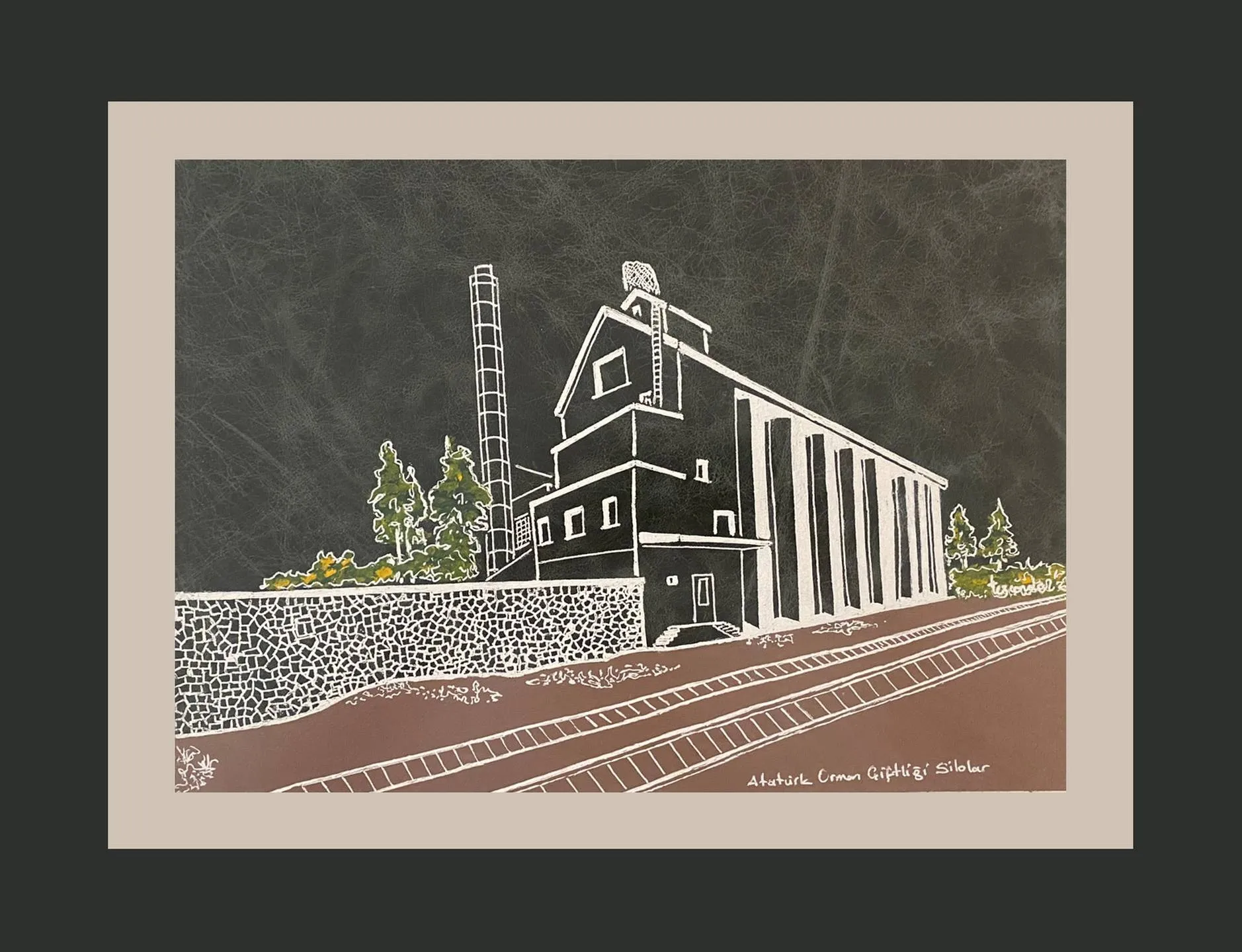 "AOÇ Silolar" eseri TEZCAN KARAKUŞ CANDAN tarafından 27x36 cm ölçülerinde Deri üzeri karışık teknik tekniği ile yapılmıştır.