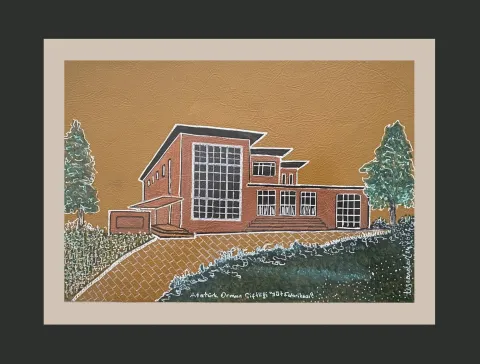 "AOÇ Süt Fabrikası" eseri TEZCAN KARAKUŞ CANDAN tarafından 24,5x35 cm ölçülerinde Deri üzeri karışık teknik tekniği ile yapılmıştır.
