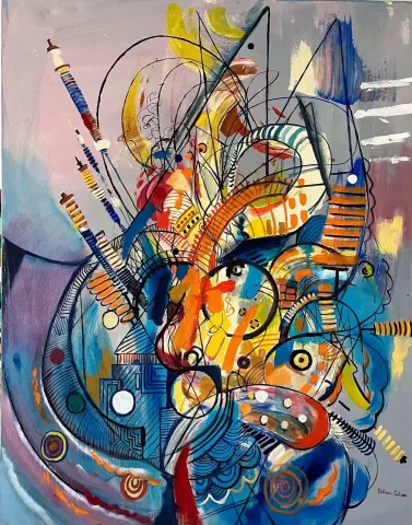 VOLKAN ÇOBAN — “Soyut Kompozisyon”, 2024 "Soyut Kompozisyon" eseri VOLKAN ÇOBAN tarafından 2024 yılında 115x90 cm ölçülerinde Tuval üzeri yağlı boya tekniği ile yapılmıştır.