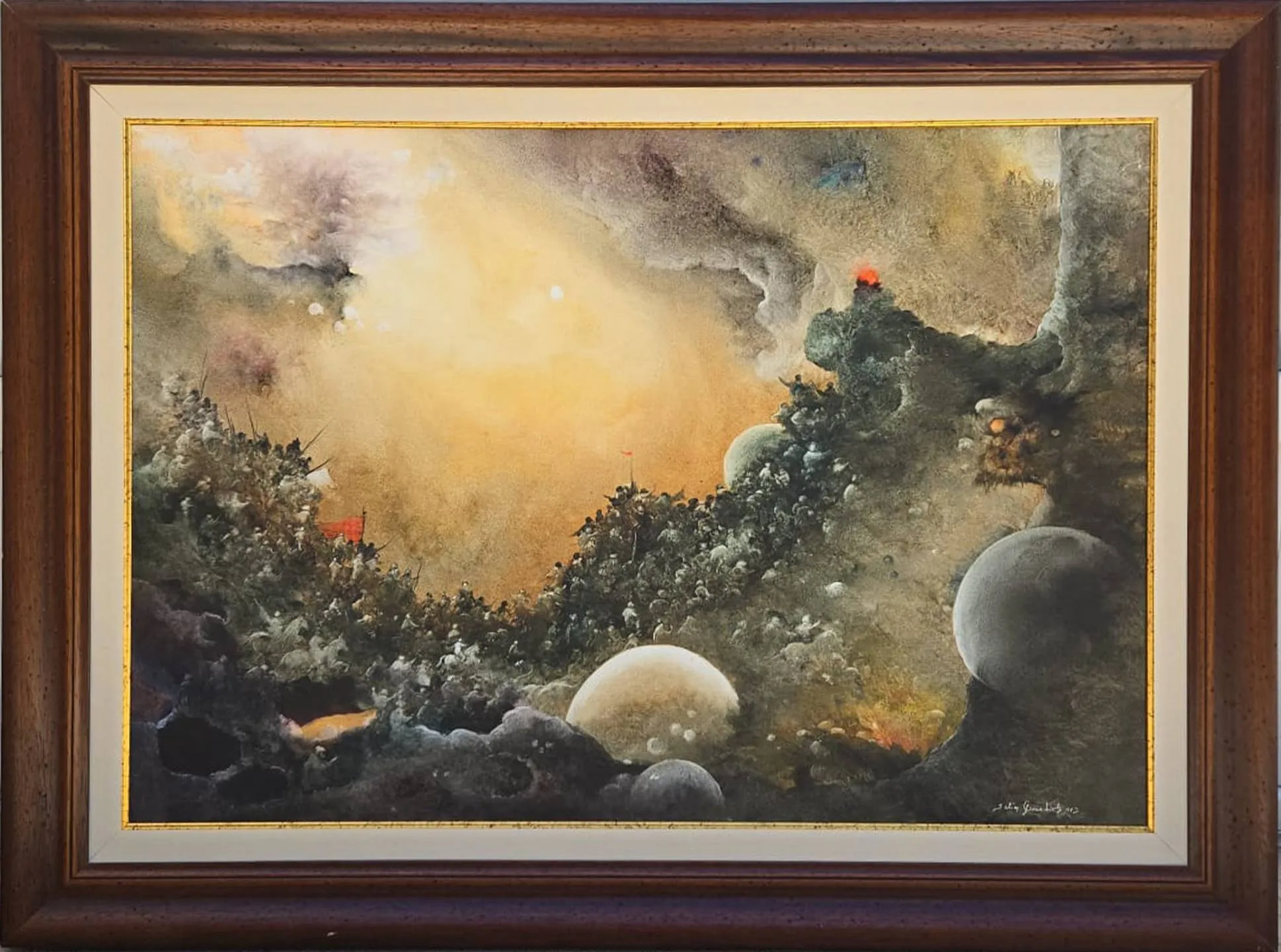 "isimsiz" eseri SELİM GÜVENTÜRK tarafından 2016 yılında 70x100 cm ölçülerinde Tuval üzeri yağlı boya tekniği ile yapılmıştır.