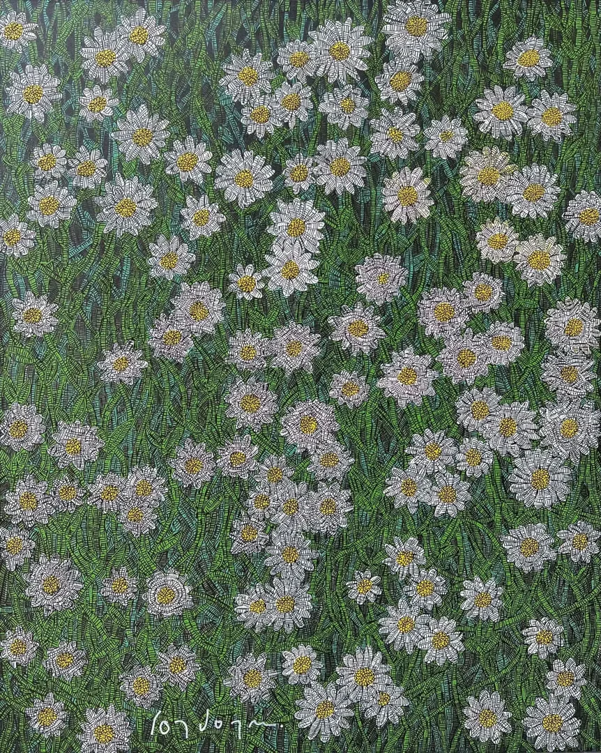 "Her güne bir papatya 1" eseri MURAT ÖZDOĞRU tarafından 2024 yılında 100x80 cm ölçülerinde Tuval üzeri akrilik boya tekniği ile yapılmıştır.