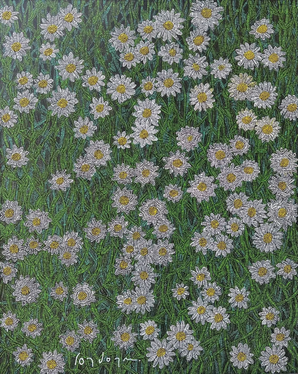 "Her güne bir papatya 1" eseri MURAT ÖZDOĞRU tarafından 2024 yılında 100x80 cm ölçülerinde Tuval üzeri akrilik boya tekniği ile yapılmıştır.