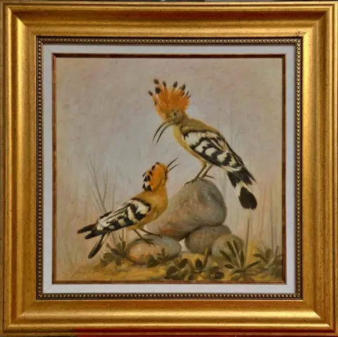 "İbibik Kuşları" eseri ÖMER EKEN tarafından 2016 yılında 40x40 cm ölçülerinde Tuval üzeri yağlı boya tekniği ile yapılmıştır.