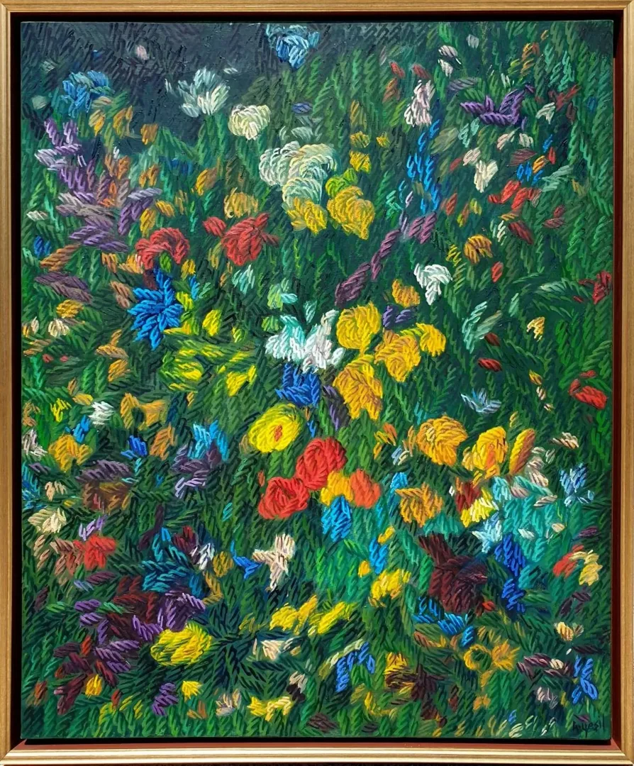 "Benim Çiçeklerim" eseri AHMET YEŞİL tarafından 2017 yılında 80x65 cm ölçülerinde Tuval üzeri yağlı boya tekniği ile yapılmıştır.