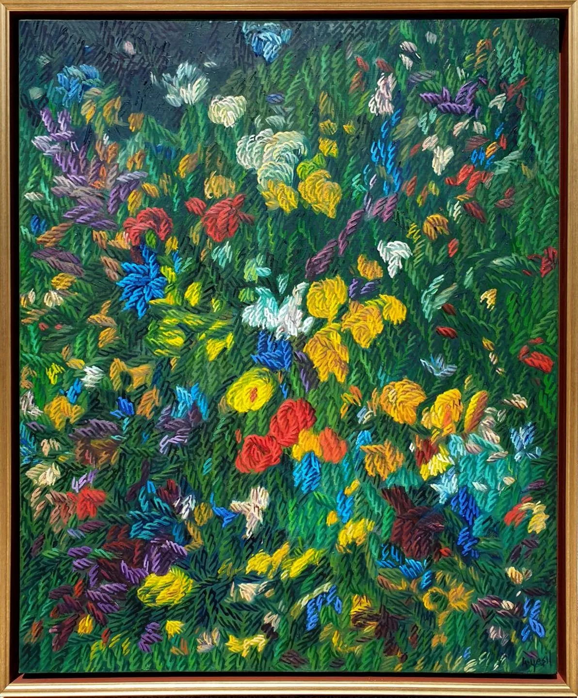 "Benim Çiçeklerim" eseri AHMET YEŞİL tarafından 2017 yılında 80x65 cm ölçülerinde Tuval üzeri yağlı boya tekniği ile yapılmıştır.