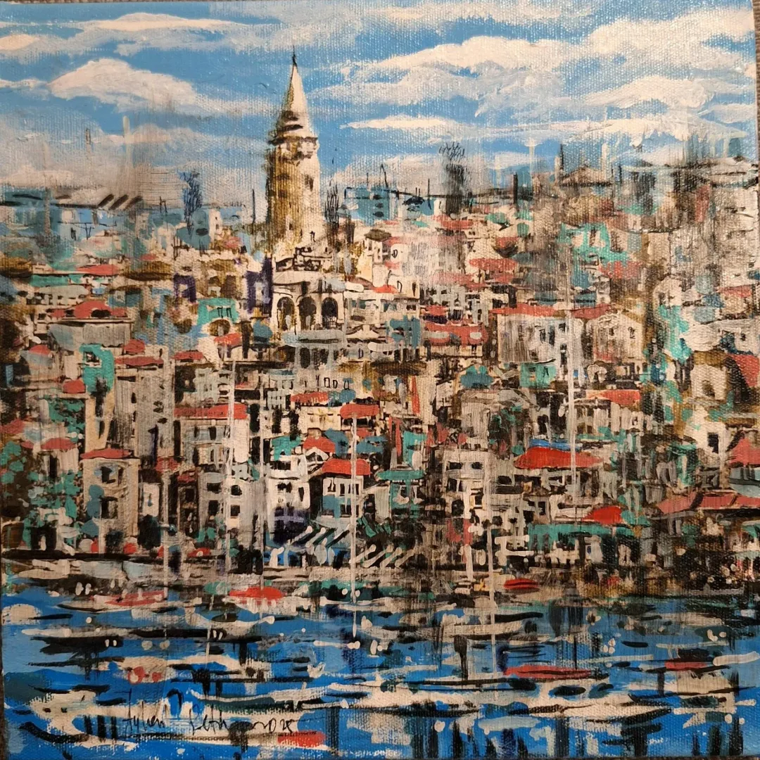 yakınlaştır "Boğaz" eseri AYHAN ÇETİN tarafından 2025 yılında 25x25 cm ölçülerinde Tuval üzeri akrilik boya tekniği ile yapılmıştır.
