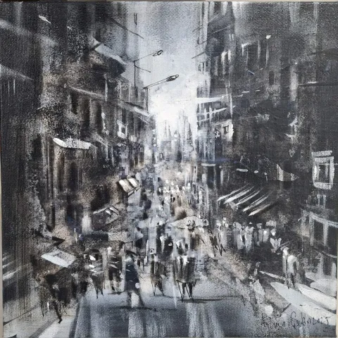 AYHAN ÇETİN — “Gece”, 2025 "Gece" eseri AYHAN ÇETİN tarafından 2025 yılında 25x25 cm ölçülerinde Tuval üzeri akrilik boya tekniği ile yapılmıştır.