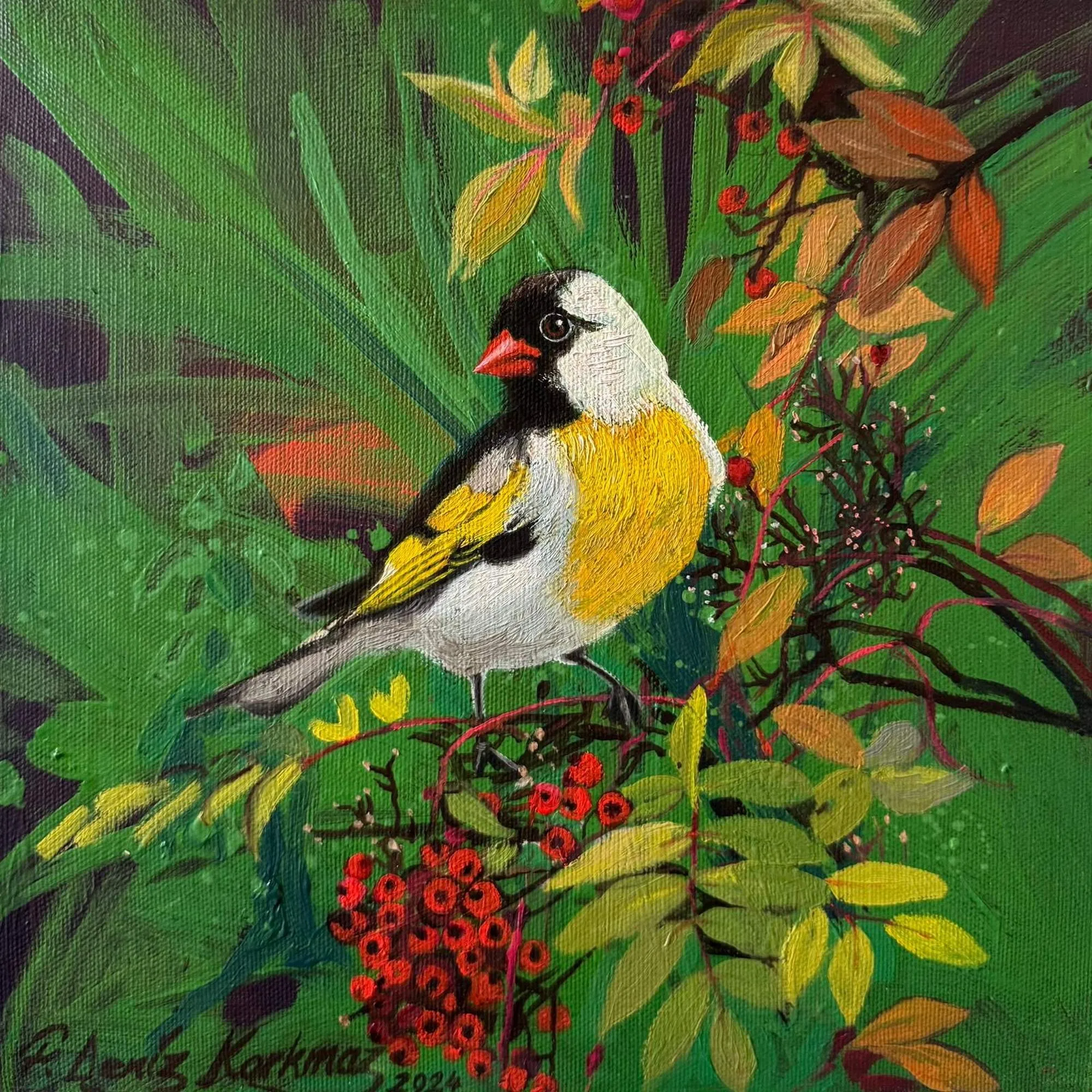 "Öksekuşu" eseri F. DENİZ KORKMAZ tarafından 2024 yılında 25x25 cm ölçülerinde Tuval üzeri yağlı boya tekniği ile yapılmıştır.