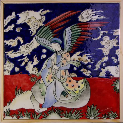 SUNA AKTAŞ — “Melek”, 2025 "Melek" eseri SUNA AKTAŞ tarafından 2025 yılında 25x25 cm ölçülerinde Çini tekniği ile yapılmıştır.