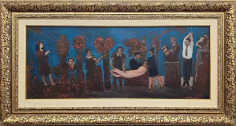 "İsimsiz" eseri KOMET tarafından 40x100 cm ölçülerinde Tuval üzeri yağlı boya tekniği ile yapılmıştır.