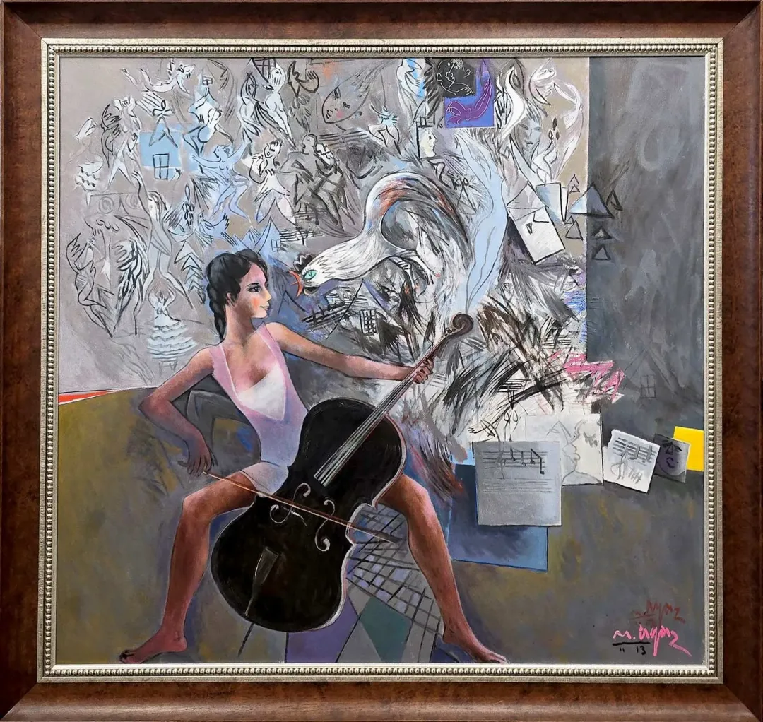 "Kontrbas çalan kız" eseri MUSTAFA AYAZ tarafından 2013 yılında 140x150 cm ölçülerinde Tuval üzeri yağlı boya tekniği ile yapılmıştır.
