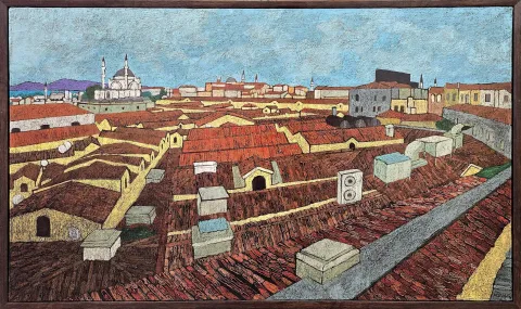 "İsimsiz" eseri MUHSİN KUT tarafından 60x100 cm ölçülerinde Tuvale marufle yağlı boya tekniği ile yapılmıştır.