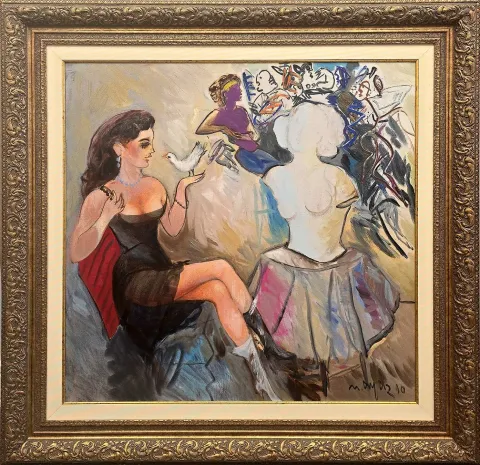 MUSTAFA AYAZ — “İsimsiz”, 1990 "İsimsiz" eseri MUSTAFA AYAZ tarafından 1990 yılında 80x80 cm ölçülerinde Tuval üzeri yağlı boya tekniği ile yapılmıştır.