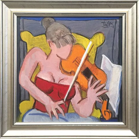 ADNAN TURANİ — “Kemancı Kız”, 2011 "Kemancı Kız" eseri ADNAN TURANİ tarafından 2011 yılında 50x50 cm ölçülerinde Tuval üzeri yağlı boya tekniği ile yapılmıştır.
