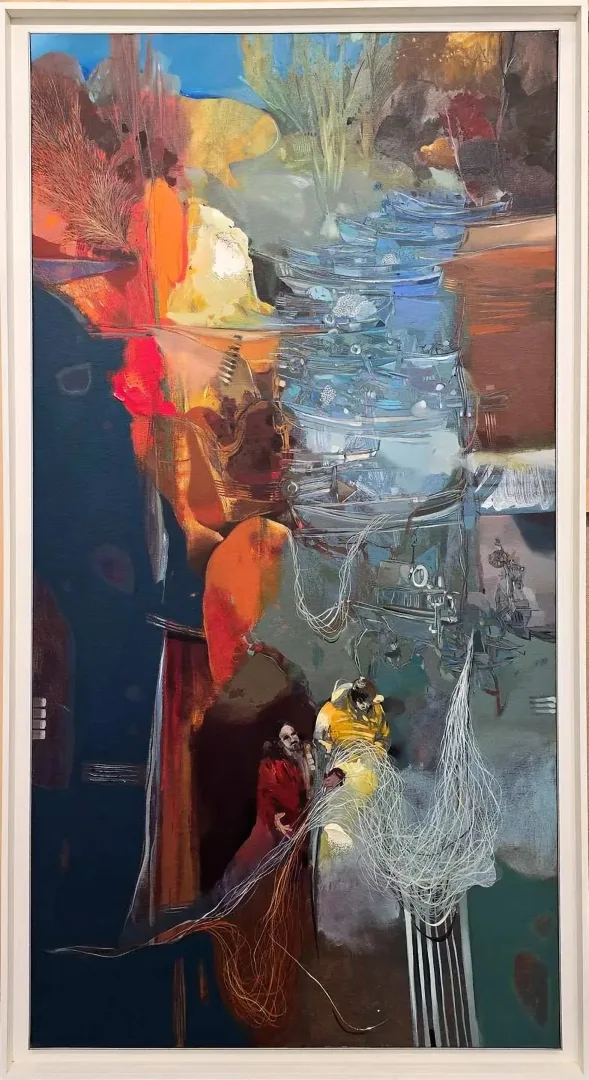 "Heyamola" eseri HAKAN ESMER tarafından 2010 yılında 170x90 cm ölçülerinde Tuval üzeri yağlı boya tekniği ile yapılmıştır.