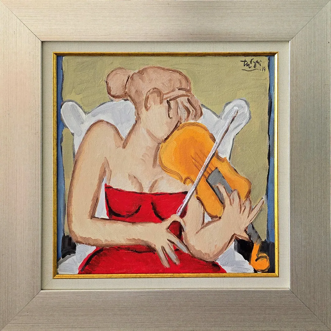 yakınlaştır "Kemancı Kız" eseri ADNAN TURANİ tarafından 2014 yılında 40x40 cm ölçülerinde Tuval üzeri yağlı boya tekniği ile yapılmıştır.