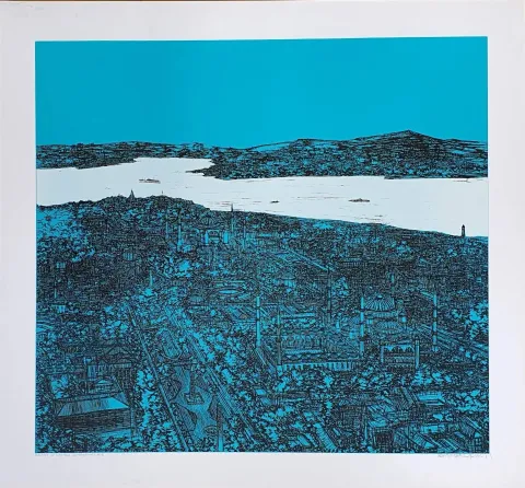 "İstanbul Sultanahmet" eseri DEVRİM ERBİL tarafından 2013 yılında 70x70 cm ölçülerinde Serigrafi - (D) Edisyon 193/197 tekniği ile yapılmıştır.