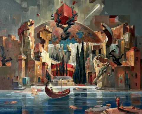ADEM BAŞPINAR — “Küp”, 2026 "Küp" eseri ADEM BAŞPINAR tarafından 2026 yılında 80x100 cm ölçülerinde Tuval üzeri akrilik boya tekniği ile yapılmıştır.