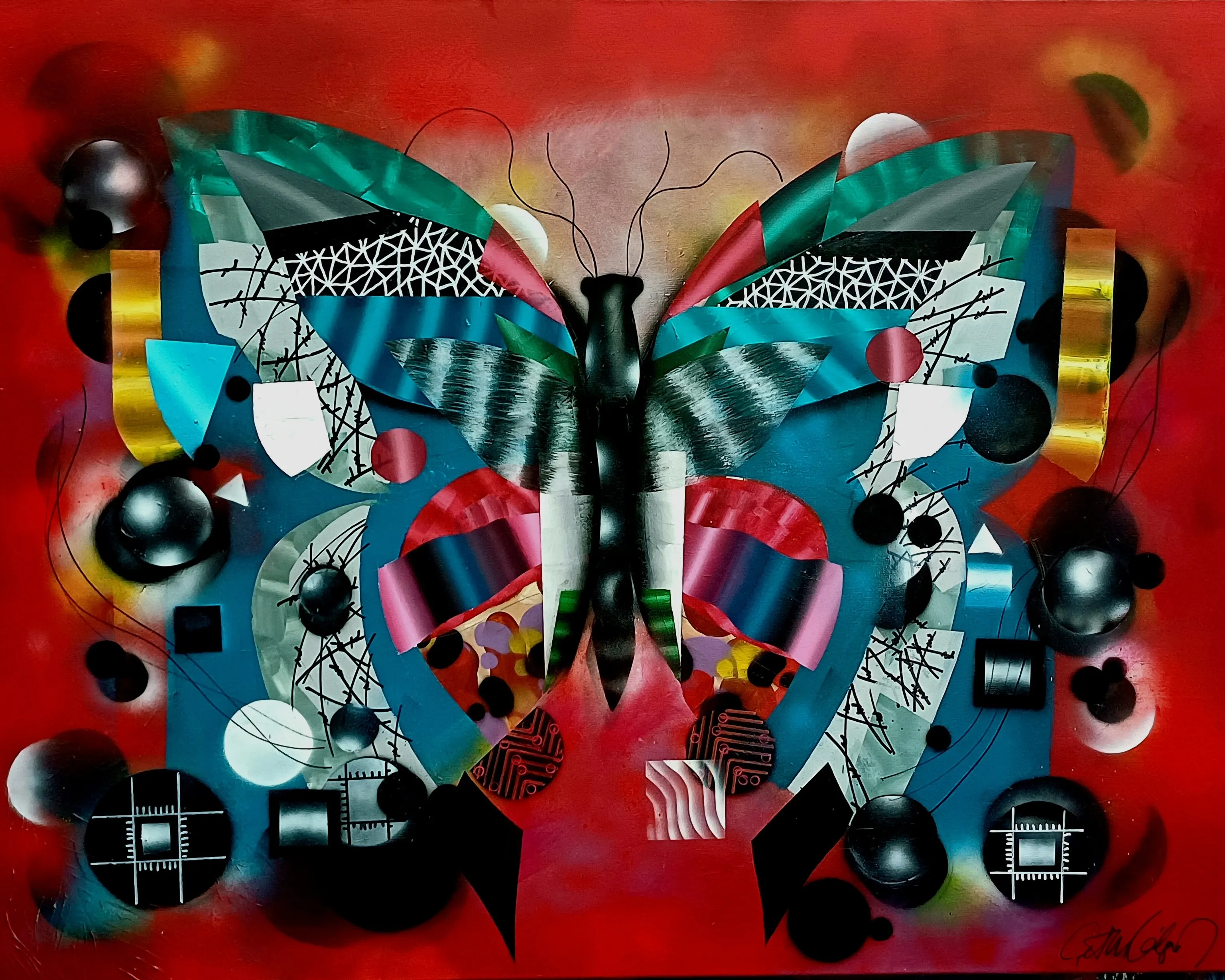 "Kelebek Serisi" eseri ÇETİN BİLGİN tarafından 2025 yılında 112x140 cm ölçülerinde Tuval üzeri akrilik boya tekniği ile yapılmıştır.