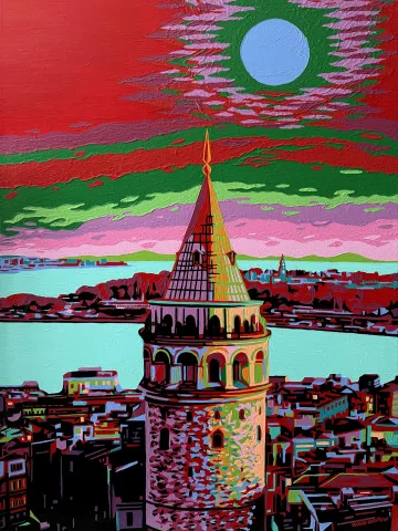 HAKAN ECEVİT — “Galata”, 2026 "Galata" eseri HAKAN ECEVİT tarafından 2026 yılında 80x60 cm ölçülerinde Tuval üzeri akrilik boya tekniği ile yapılmıştır.