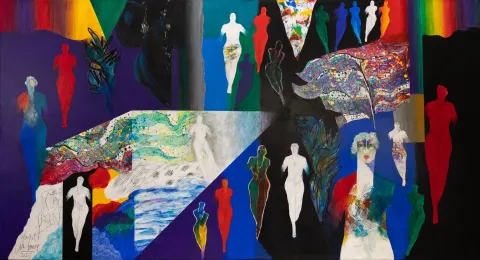 HAYATİ MİSMAN — “İsimsiz”, 2025 "İsimsiz" eseri HAYATİ MİSMAN tarafından 2025 yılında 130x240 cm ölçülerinde Tuval üzeri akrilik boya tekniği ile yapılmıştır.