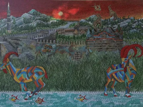 MURAT ÖZDOĞRU — “Çizginin hafızası”, 2025 "Çizginin hafızası" eseri MURAT ÖZDOĞRU tarafından 2025 yılında 180x240 cm ölçülerinde Tuval üzeri akrilik boya tekniği ile yapılmıştır.