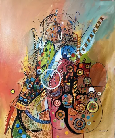 VOLKAN ÇOBAN — “Soyut kompozisyon”, 2024 "Soyut kompozisyon" eseri VOLKAN ÇOBAN tarafından 2024 yılında 120x100 cm ölçülerinde Tuval üzeri yağlı boya tekniği ile yapılmıştır.