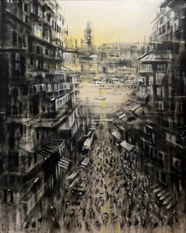 AYHAN ÇETİN — “Sin City”, 2026 "Sin City" eseri AYHAN ÇETİN tarafından 2026 yılında 150x120 cm ölçülerinde Tuval üzeri akrilik boya tekniği ile yapılmıştır.