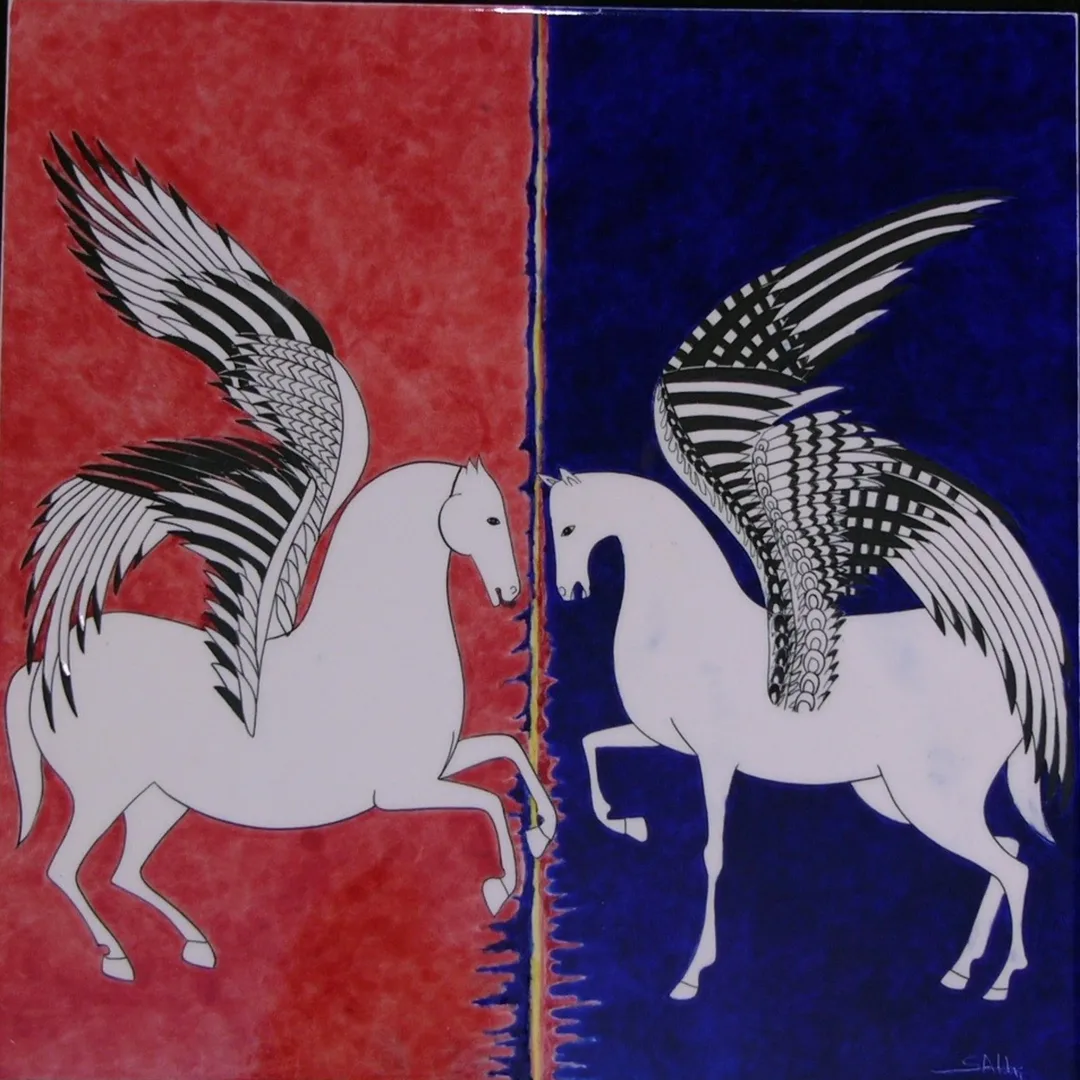 yakınlaştır "Mavi ve Kırmızı" eseri SUNA AKTAŞ tarafından 2026 yılında 40x40 cm ölçülerinde Çini, sıraltı tekniği ile yapılmıştır.