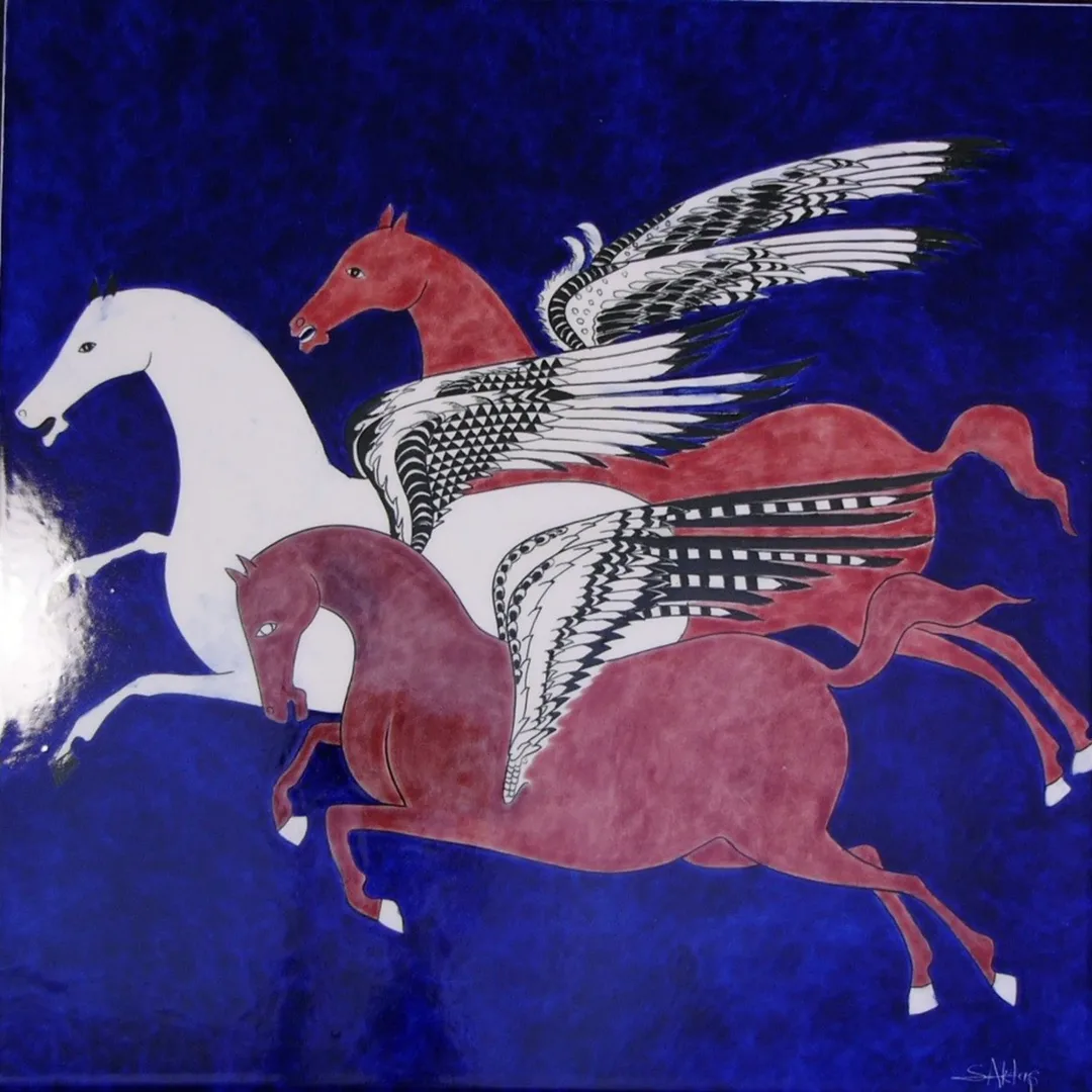 yakınlaştır "Mavi ve Kırmızı" eseri SUNA AKTAŞ tarafından 2026 yılında 40x40 cm ölçülerinde Çini, sıraltı tekniği ile yapılmıştır.