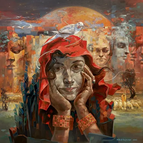 ADEM BAŞPINAR — “Oya”, 2026 "Oya" eseri ADEM BAŞPINAR tarafından 2026 yılında 80x80 cm ölçülerinde Tuval üzeri akrilik boya tekniği ile yapılmıştır.