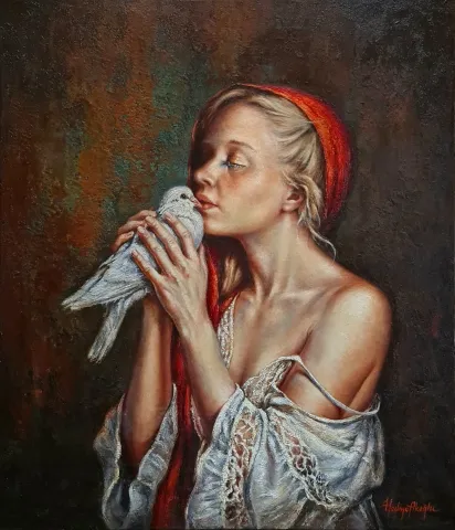 HEDİYE AKOĞLU — “Beyaz Güvercin”, 2026 "Beyaz Güvercin" eseri HEDİYE AKOĞLU tarafından 2026 yılında 70x60 cm ölçülerinde Tuval üzeri yağlı boya tekniği ile yapılmıştır.
