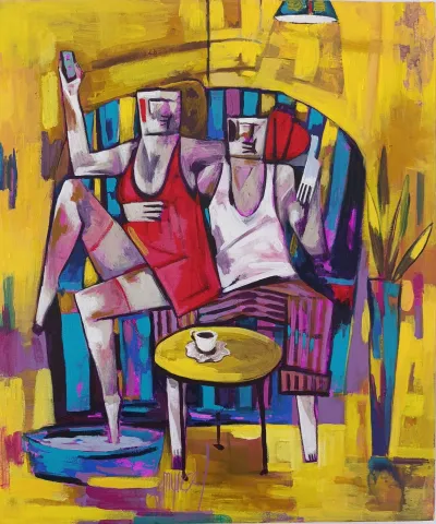 MEHMET YÜCEL — “selfy”, 2026 "selfy" eseri MEHMET YÜCEL tarafından 2026 yılında 60x50 cm ölçülerinde Tuval üzeri akrilik boya tekniği ile yapılmıştır.