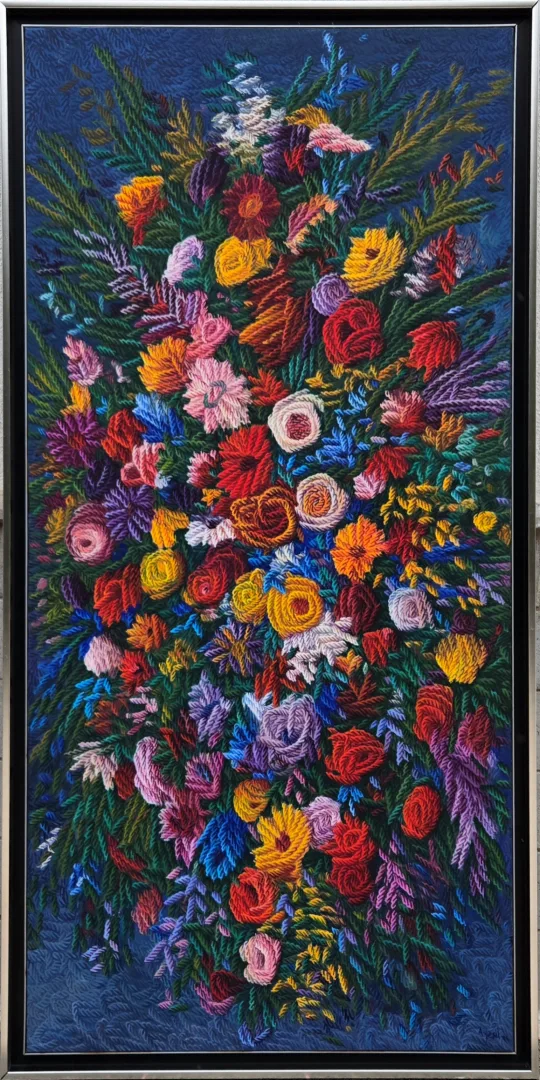 yakınlaştır "Benim çiçeklerim VII" eseri AHMET YEŞİL tarafından 2006 yılında 180x90 cm ölçülerinde Tuval üzeri yağlı boya tekniği ile yapılmıştır.
